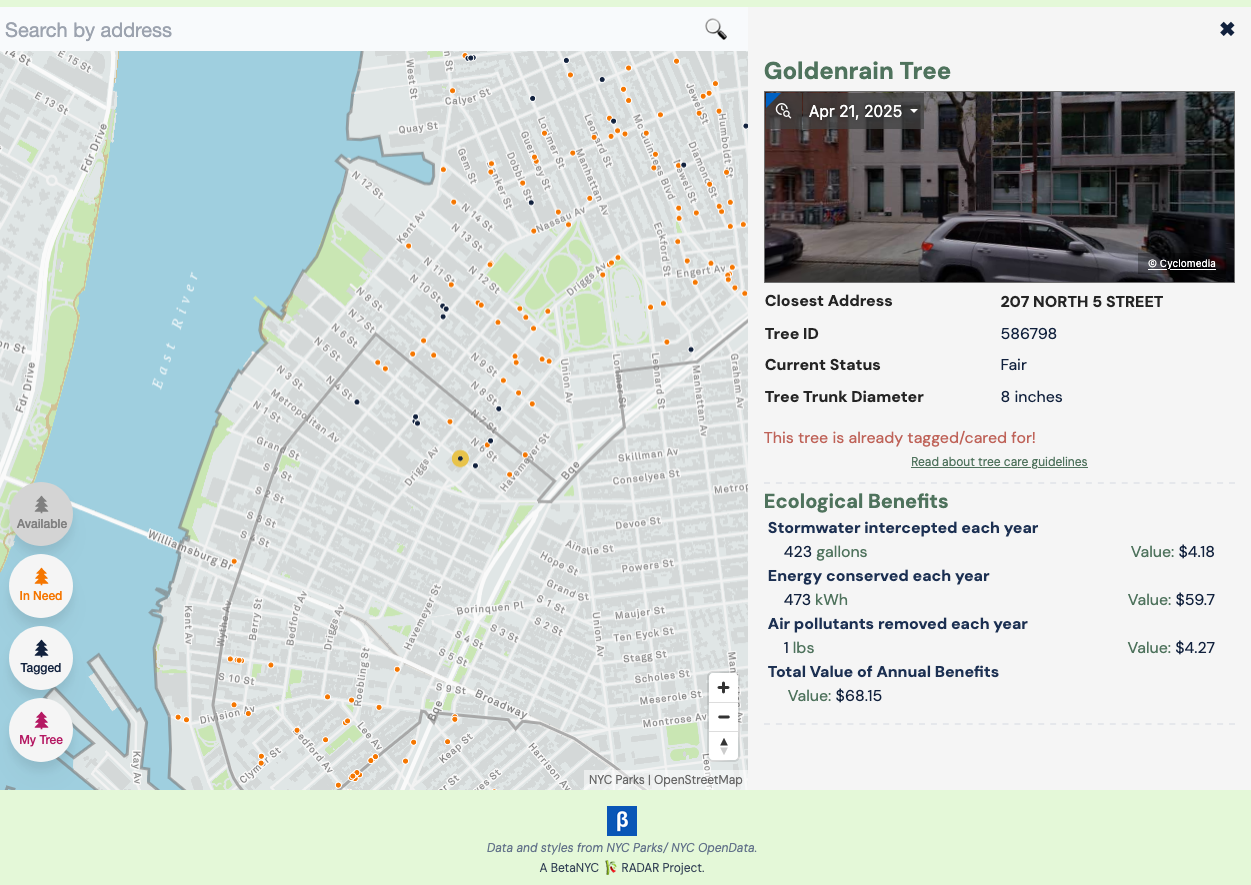 Screenshot of the District 33 Tree Map App